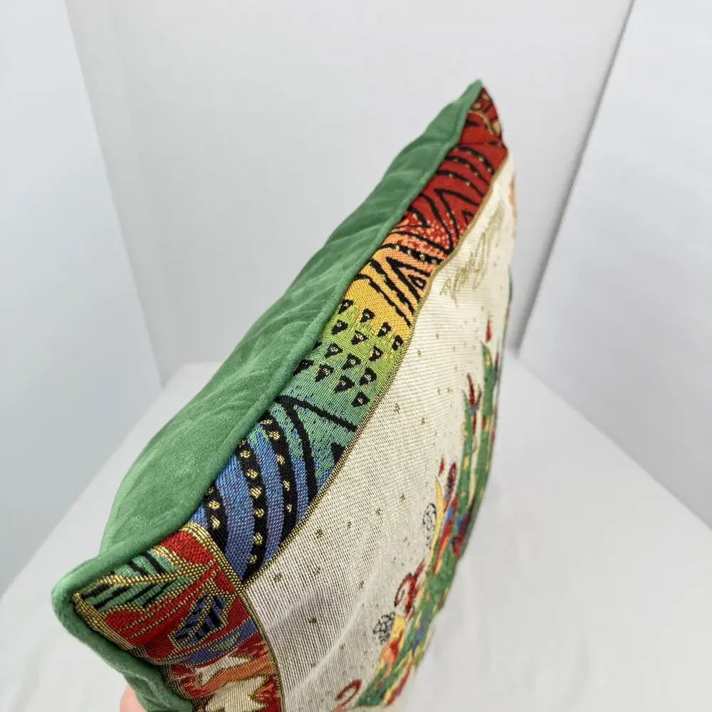 Vintage Laurel Burch Christmas Tree Pillow Holiday Folk Art 18x18 90s